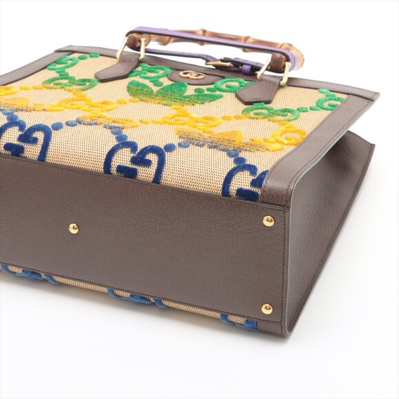 Gucci x Adidas Bamboo Diana Canvas & Leather 2 Way Handbag Beige×Brown 678842 - Picture 3 of 16